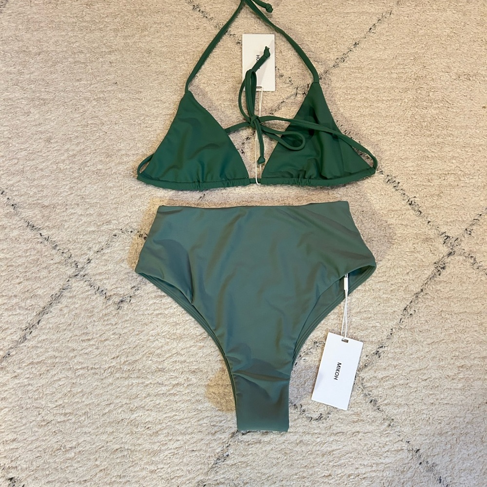 MIKOH Swimwear Set Waikui High Rise Cheeky Bikini Bottoms Ischia Triangle Top XS